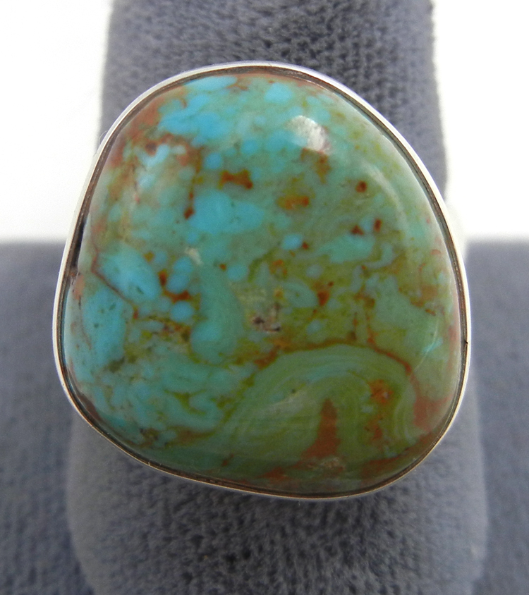 Santo Domingo turquoise and sterling silver ring by Ronald Chavez
