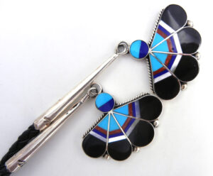 Zuni Delwin Gasper Multi-Stone Inlay and Sterling Silver Thunderbird Bolo Tie