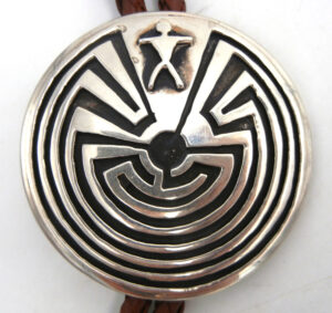 Navajo Christopher Hoskie Sterling Silver Overlay Man in the Maze Bolo Tie