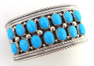 Navajo turquoise and sterling silver double row cuff bracelet