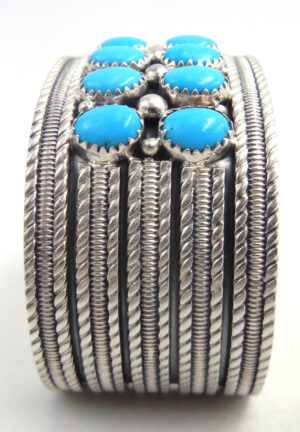 Navajo Sterling Silver and Turquoise Double Row Cuff Bracelet