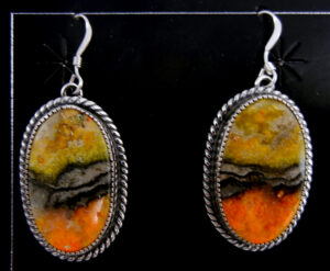 Navajo bumblebee jasper and sterling silver oval dangle earrings