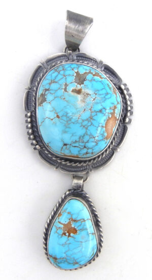 Navajo double turquoise and brushed sterling silver pendant