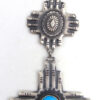 Navajo large brushed sterling silver and turquoise double Zia symbol pendant