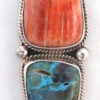 Navajo turquoise, red spiny oyster shell and sterling silver pendant by Bennie Ration