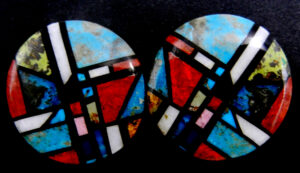 Santo Domingo multi-stone mosaic inlay round post earrings by Chris Nieto