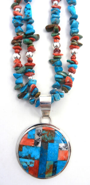 Santo Domingo Daniel Coriz Double Strand Multi-Stone and Sterling Silver Heishi and Inlay Necklace