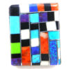 Santo Domingo multi-stone geometric inlay and sterling silver ring by Ronald Chavez