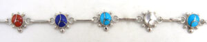 Zuni Multi-Stone and Sterling Silver Inlay Turtle Link Bracelet