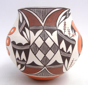 Acoma Marie Juanico Small Handmade and Hand Painted Polychrome Parrot Design Jar