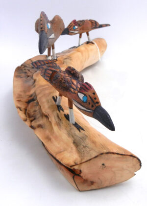 Zuni Alan Lewis Carved Cottonwood Triple Roadrunner Fetish