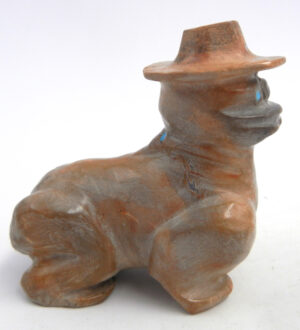 Zuni Freddie Leekya Carved Picasso Marble Frog Fetish with Hat