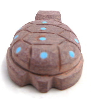 Zuni Amanda Siutza Carved Pipestone Turtle Fetish with Turquoise Accents