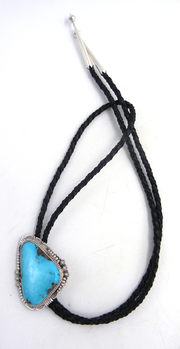 Navajo turquoise and sterling silver bolo tie by Bennie Ration