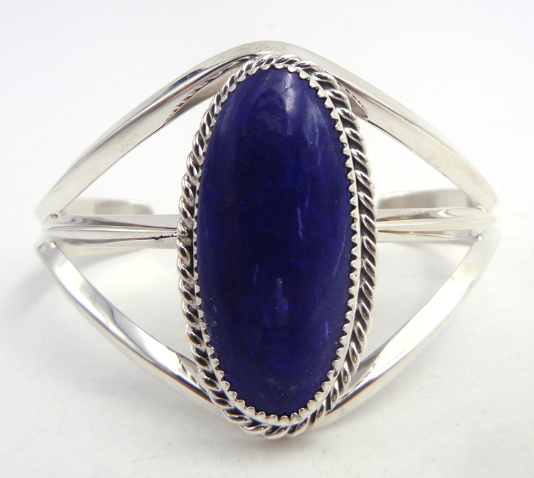 Navajo lapis and sterling silver cuff bracelet by Elroy Chavez
