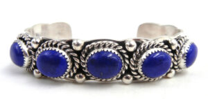 Navajo lapis and sterling silver row cuff bracelet by Elroy Chavez