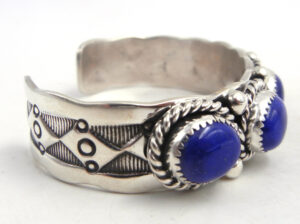 Navajo Elroy Chavez Lapis and Sterling Silver Row Cuff Bracelet