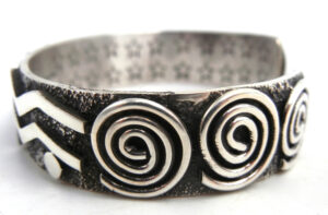 Navajo Alex Sanchez Sterling Silver Petroglyph Style Cuff Bracelet