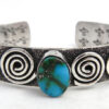 Navajo turquoise and sterling silver petroglyph style cuff bracelet by Alex Sanchez