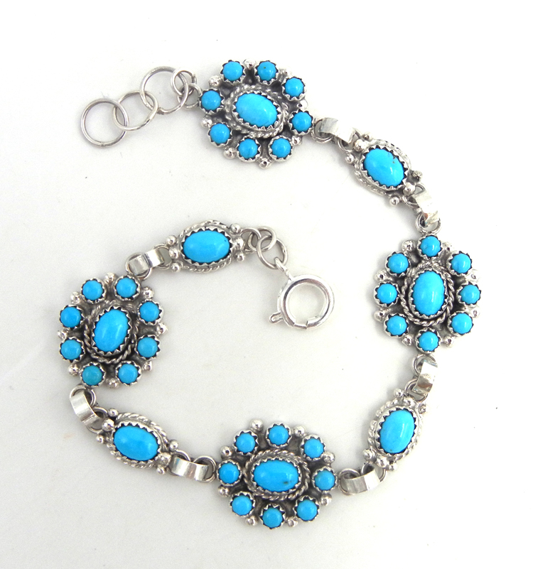 Navajo turquoise and sterling silver cluster link bracelet