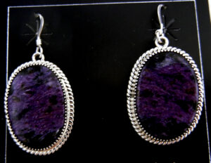 Navajo charoite and sterling silver dangle earrings