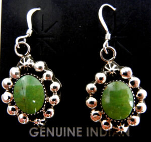 Navajo small green turquoise and sterling silver dangle earrings