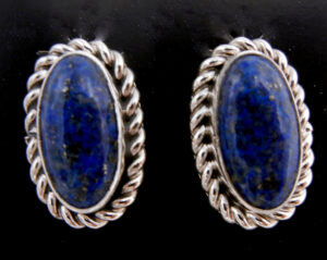 Navajo denim lapis and sterling silver post earrings