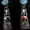 Navajo turquoise and sterling silver petroglyph style post dangle earrings by Alex Sanchez