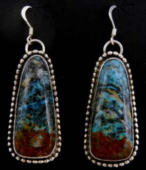 Navajo turquoise and sterling silver dangle earrings by Leonard and Racquel Hurley