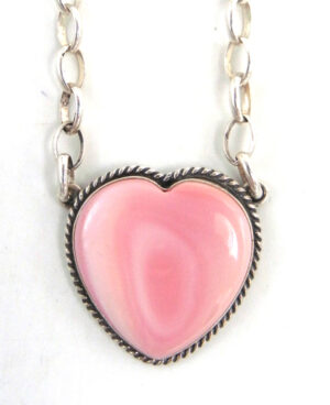 Navajo Pink Conch and Sterling Silver Heart Necklace