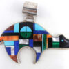 Navajo multi-stone inlay and sterling silver large bear pendant by Frank Yellowhorse