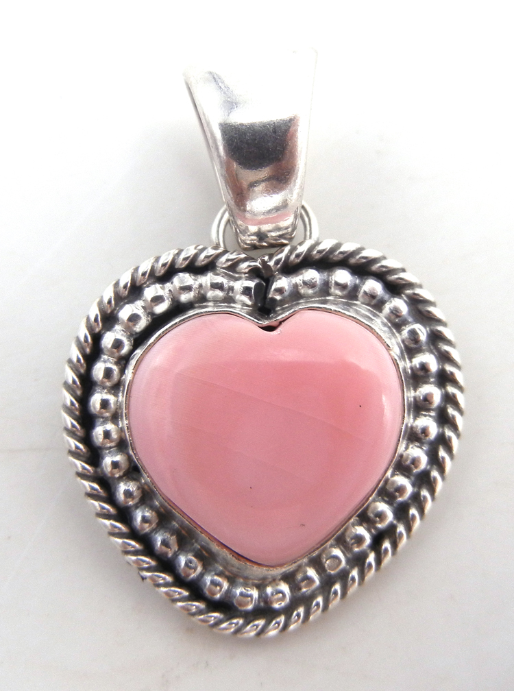 Navajo pink conch and sterling silver heart pendant