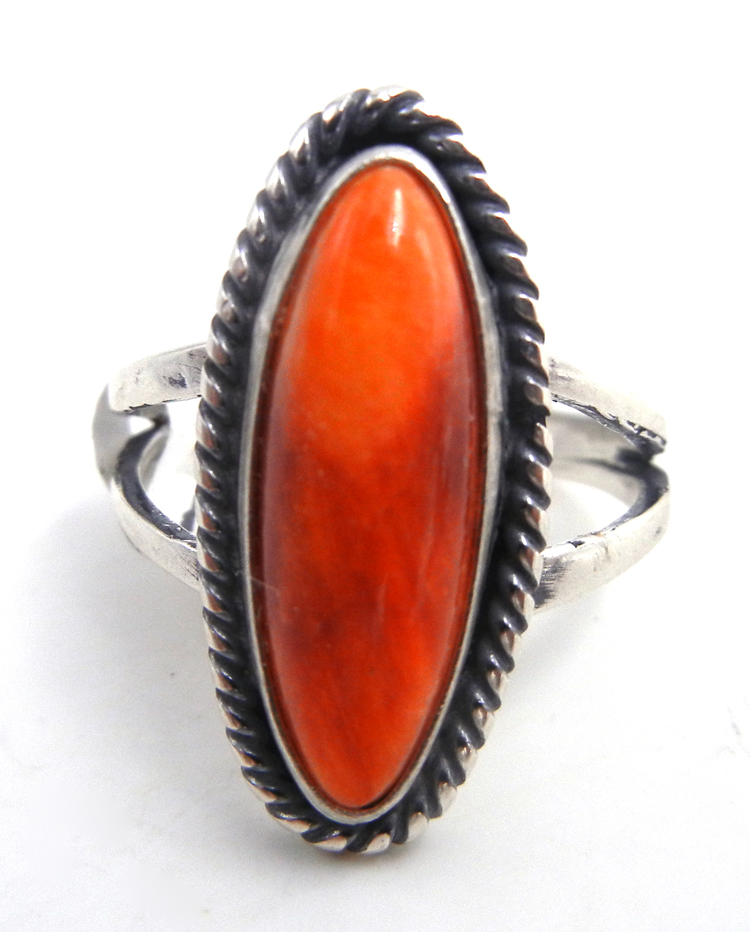 Navajo orange spiny oyster shell and sterling silver ring