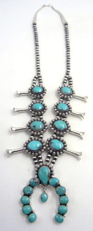 Navajo Turquoise and Sterling Silver Squash Blossom Necklace