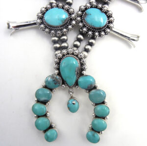 Navajo Turquoise and Sterling Silver Squash Blossom Necklace