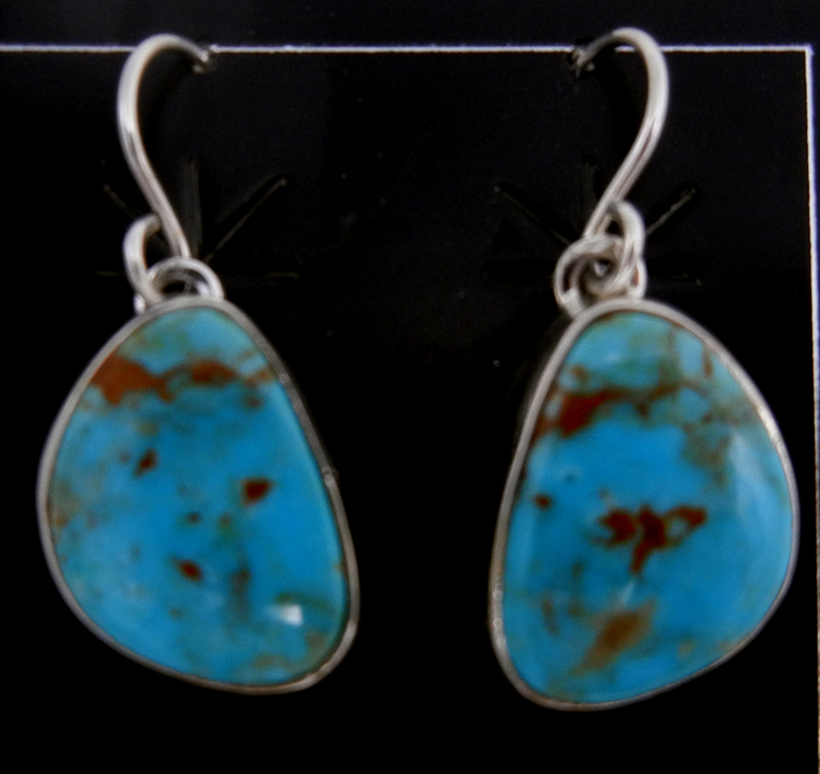 Navajo small turquoise and sterling silver dangle earrings