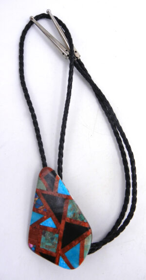 Santo Domingo multi-stone inlay bolo tie by Ambrosio Chavez