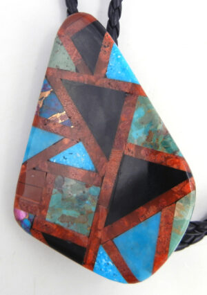 Santo Domingo Ambrosio Chavez Multi-Stone Inlay Slab Bolo Tie