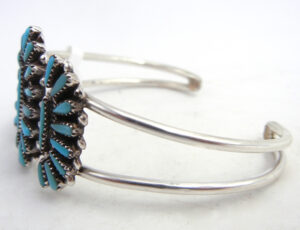 Zuni Judy Wallace Turquoise Needlepoint and Sterling Silver Cuff Bracelet