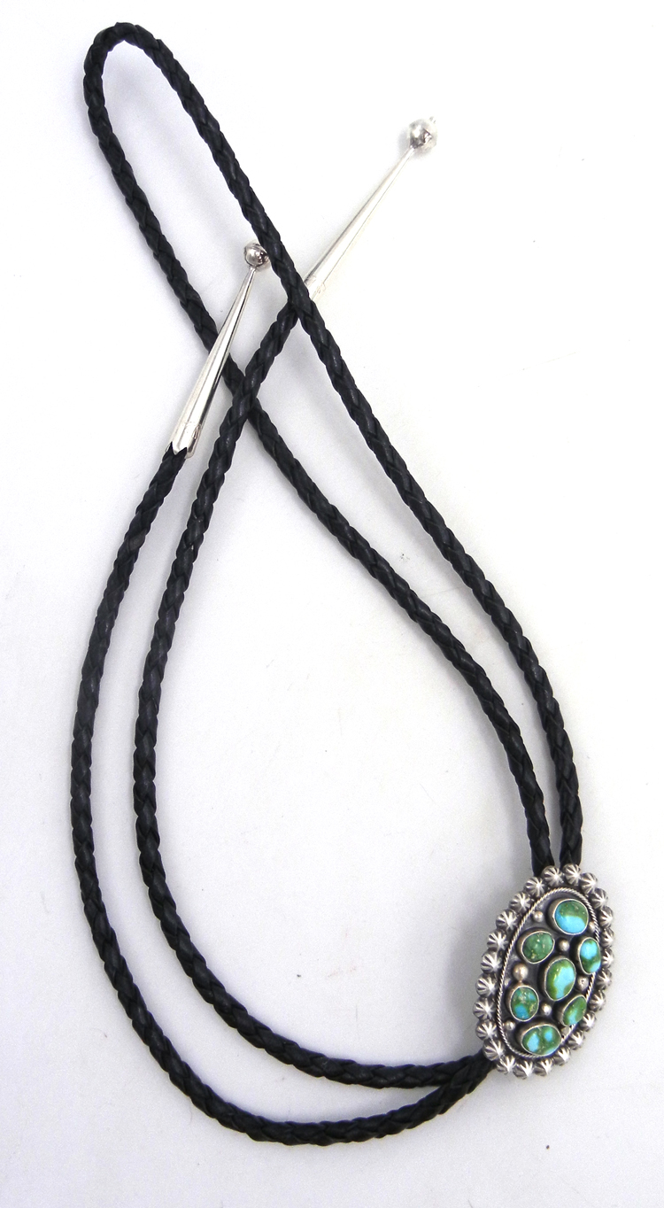 Navajo Sonoran Gold turquoise and sterling silver cluster bolo tie