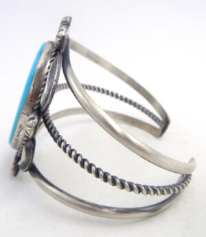 Navajo Turquoise and Brushed Sterling Silver Cuff Bracelet