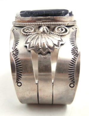 Navajo Wide Band White Buffalo and Sterling Silver Cuff Bracelet