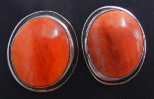 Navajo orange spiny oyster shell and sterling silver post earrings