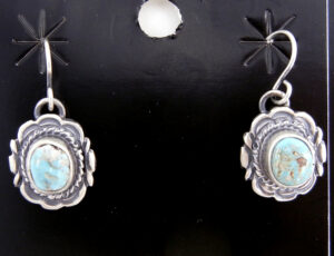 Navajo Dry Creek Turquoise and Sterling Silver Squash Blossom Necklace and Earring Set