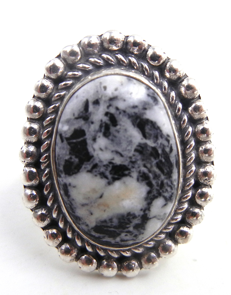 Navajo White Buffalo and Sterling Silver Ring