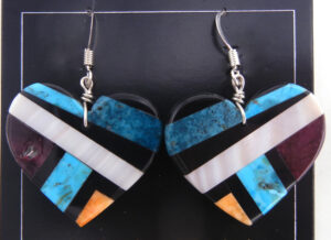 Santo Domingo multi-stone inlay heart dangle earrings