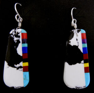 Santo Domingo white buffalo and multi-stone inlay slab earrings by Ronald Chavez