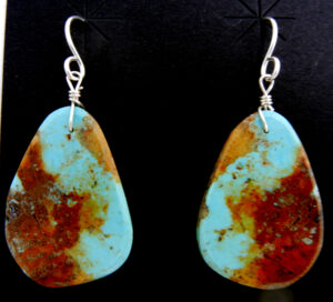 Santo Domingo blue-green turquoise slab earrings with brown matrix by Ronald Chavez