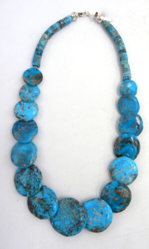 Santo Domingo turquoise disc and heishi necklace by Joe and JoAnn Garcia