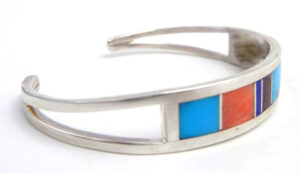 Navajo Multi-Stone and Sterling Silver Channel Inlay Cuff Bracelet